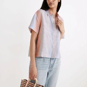 Madewell Linen Beachside Shirt In Ombré Stripe Women's Small Nautical Vacation